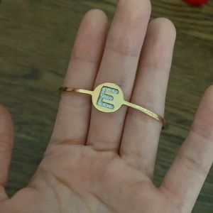E studded gold initial cuff bracelet